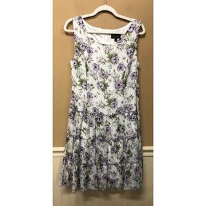 CONNECTED APPAREL Womens White Purple Floral Sleeveless Tiered Dress 12 NWOT
